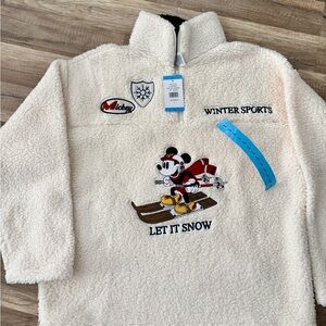 NWT Mickey Mouse Skiing 1/4 Zip  Womens Fleece Sz L Ski Winter Sports USA